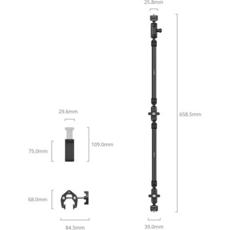 SmallRig 5625 - uchwyt biurkowy, ramię Magic Arm 57cm z zaciskiem szczękowym - wymiary
